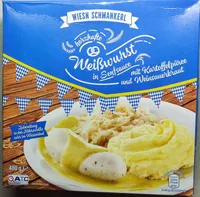 Weißwurst in Senfsauce mit Kartoffelpüree und Weinsauerkraut