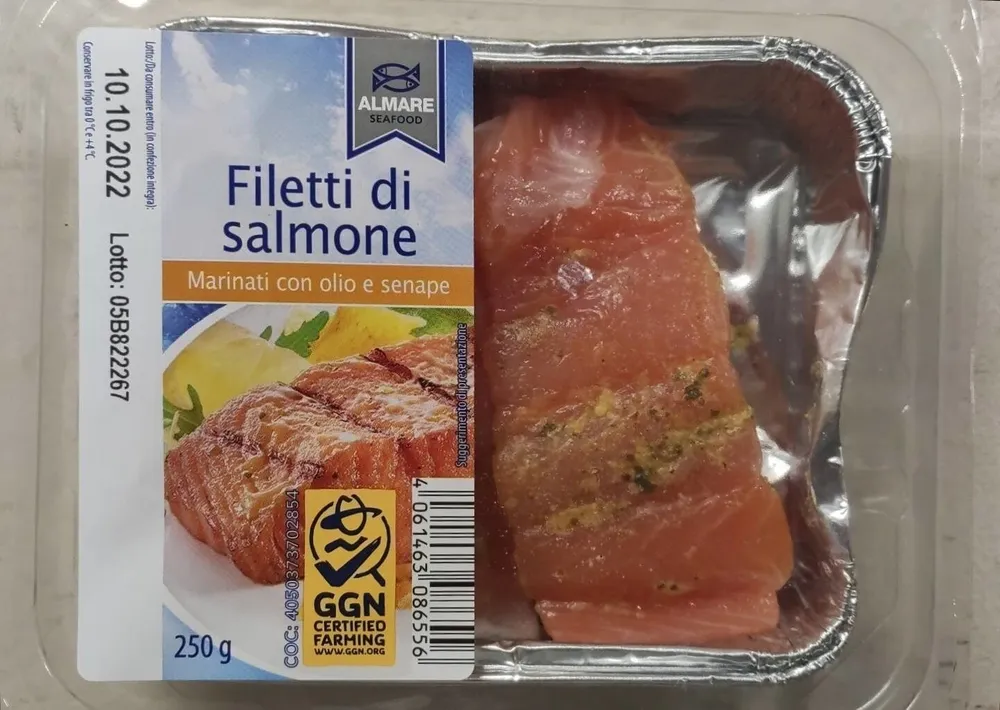 Filetti di salmone marinato con olio e senape