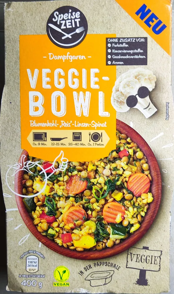Veggie-Bowl - Blumenkohl-Reis-Linsen-Spinat
