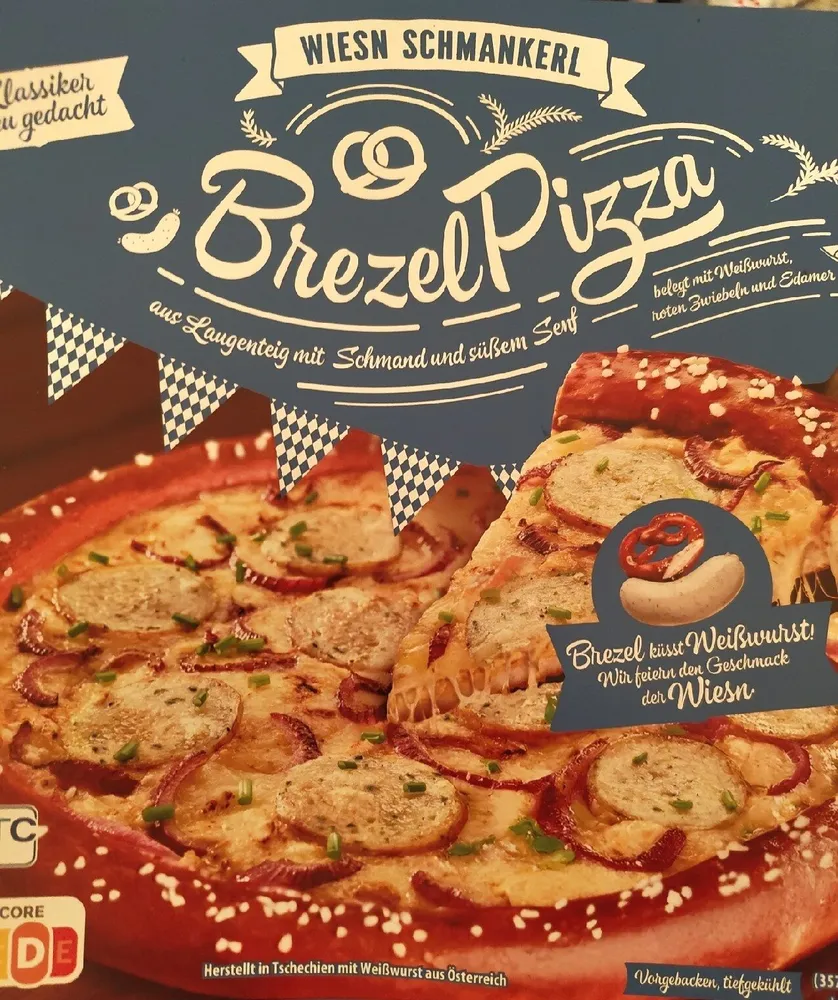 Brezel-Pizza mit Weißwurst