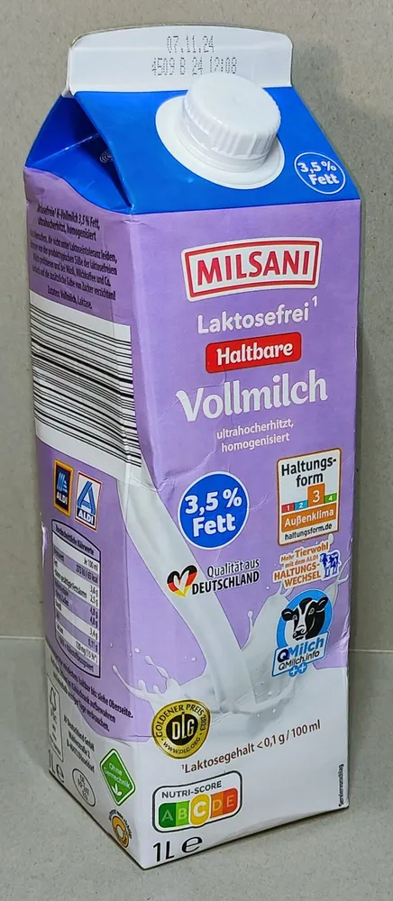 Laktosefreie H-Vollmilch 3,5 % Fett