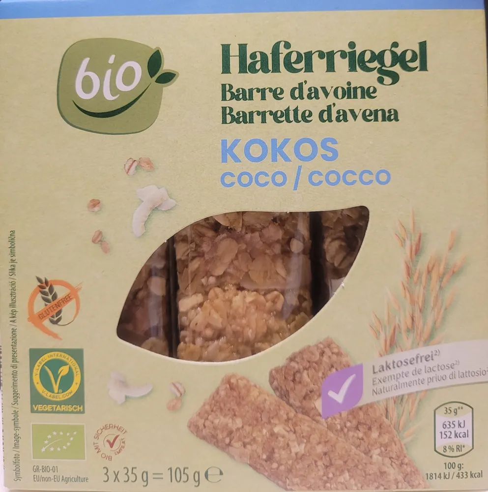 Haferriegel Barre d'avoine Barrette d'avena KOKOS coco / cocco
