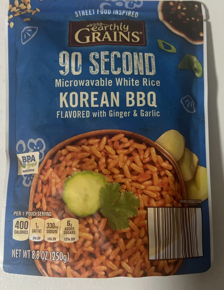 90 Second Microwavable White Rice Korean BBQ Flavored with Ginger & Garlic