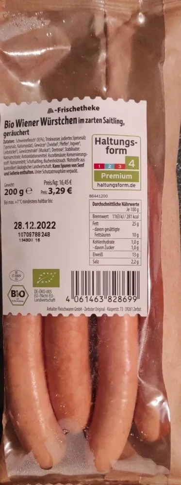 Bio Wiener Würstchen im zarten Saitling, geräuchert