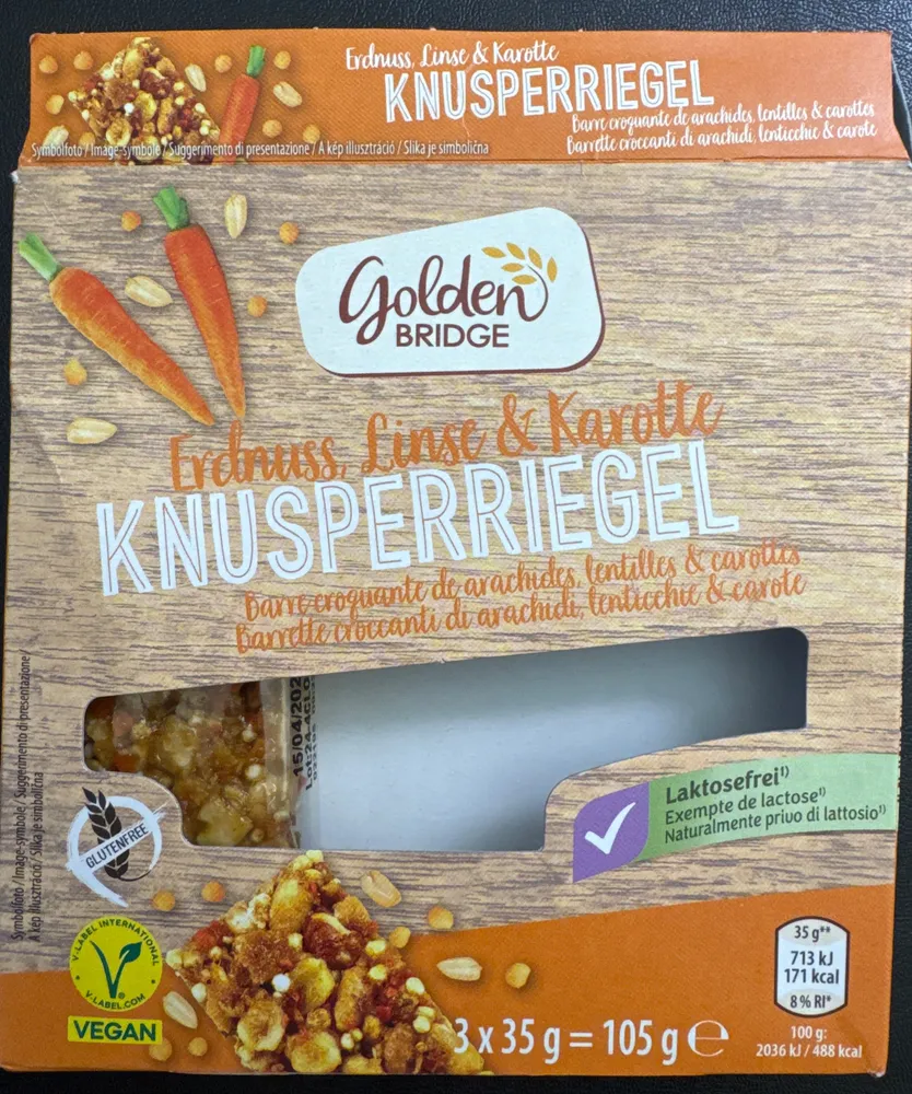 Erdnuss, Linse & Karotte KNUSPERRIEGEL