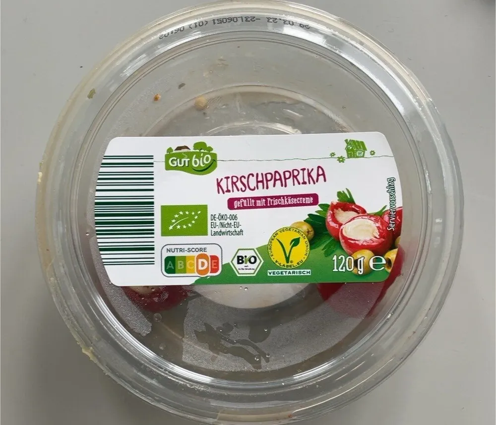Kirschpaprika gefüllt mit Frischkäsecreme