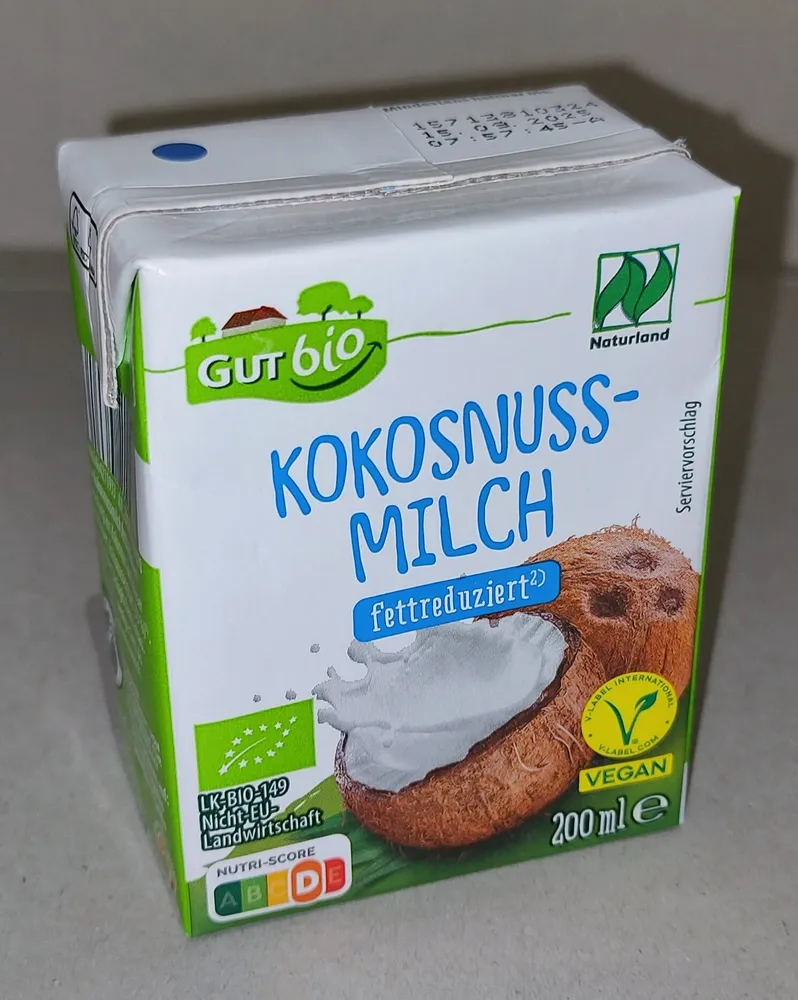 Bio-Kokosnussmilch fettreduziert