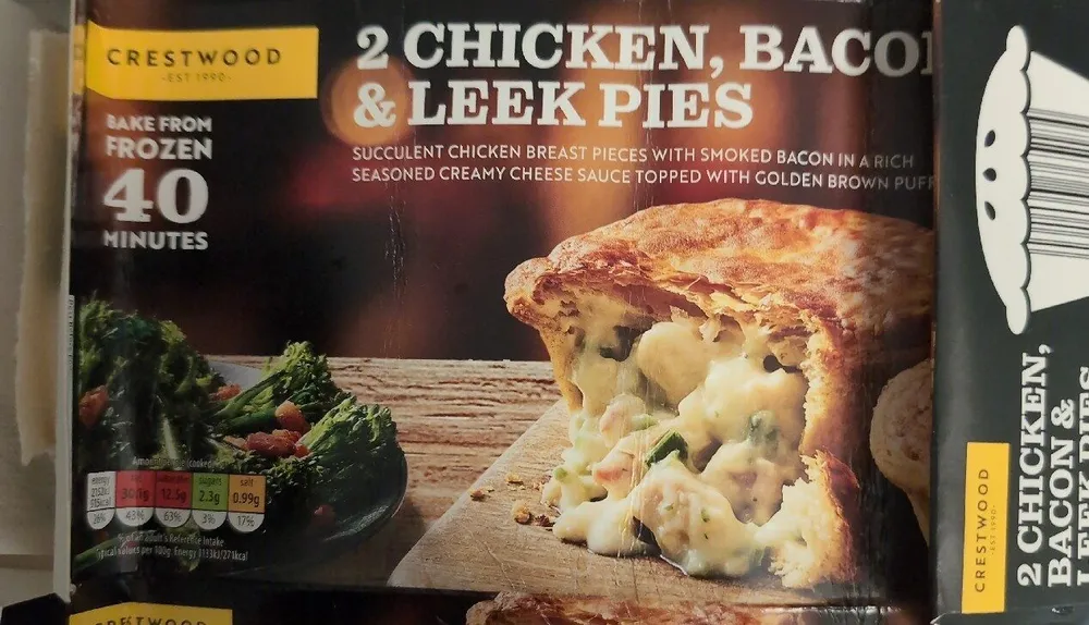 2 chicken and bacon pies