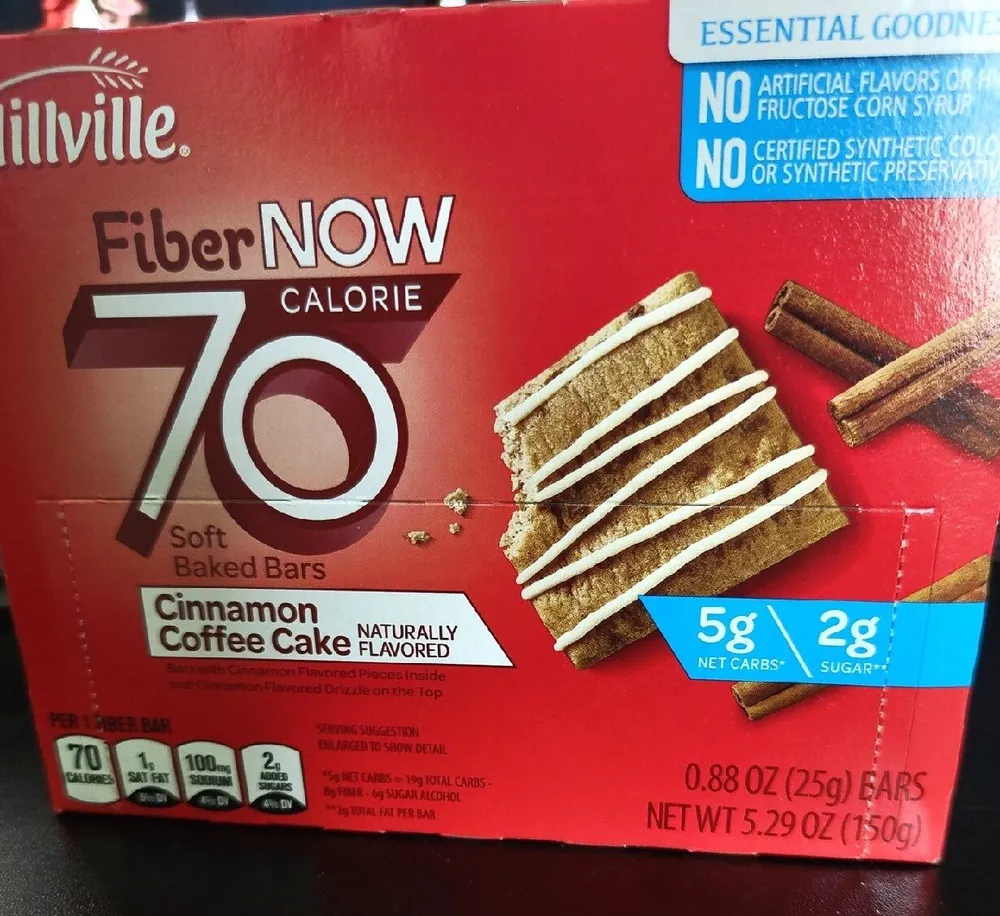 Fiber now soft baked bars, Cinnamon Coffee Cake flavor