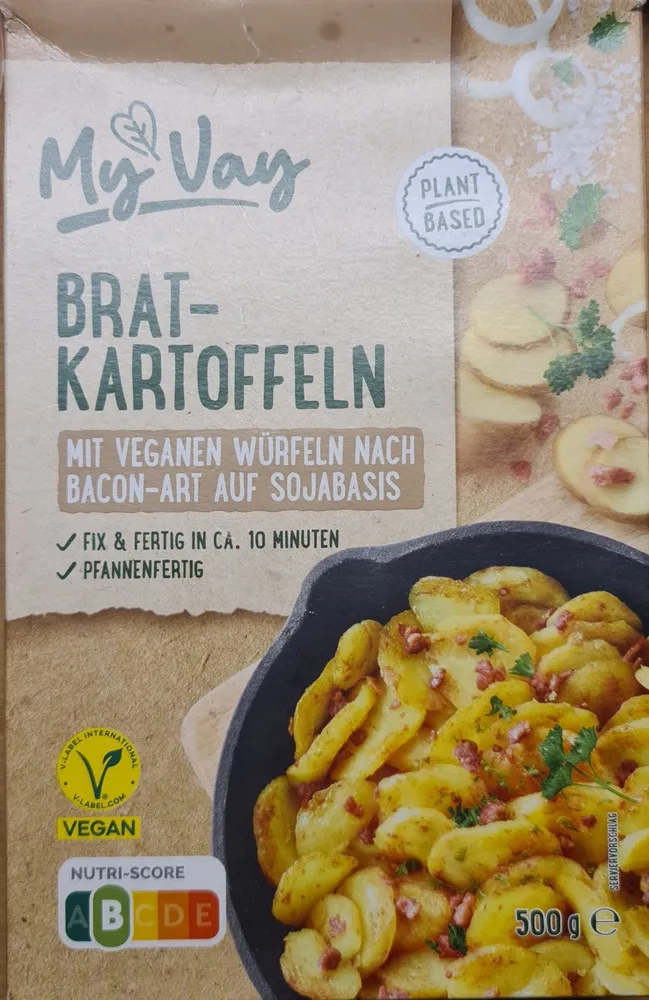 Bratkartoffeln (mit veganen Würfeln nach Bacon-Art auf Sojabasis)