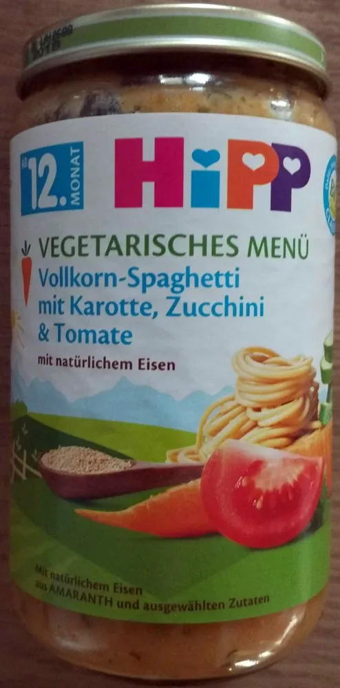 Vegetarisches Menü Vollkorn-Spaghetti mit Karotte, Zucchini & Tomate