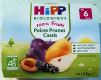 Compote 100% fruits poires prunes cassis