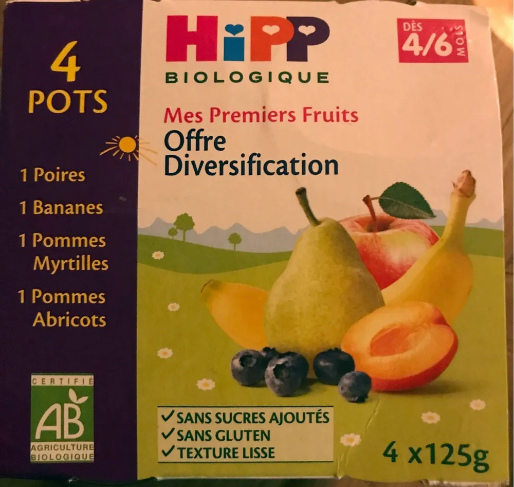 Mes Premiers Fruits Offre Diversification 4 Pots : 1 Poires, 1 Bananes, 1 Pommes Myrtilles, 1 Pommes Abricots