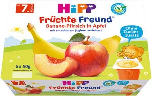 Früchte Freund Banane-Pfirsich in Apfel mit entrahmtem Joghurt verfeinert
