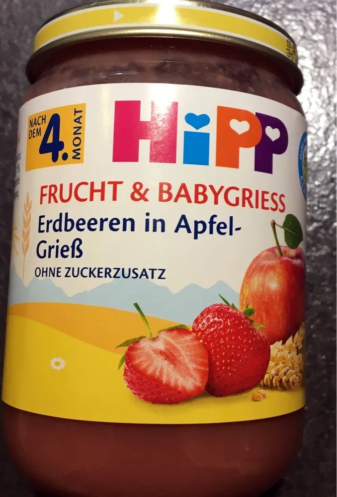 Frucht & Babygrieß Erdbeeren in Apfel-Grieß   ( Nach dem 4. Monat )