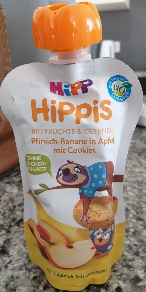 Hippis pêche-banane-pomme avec cookies