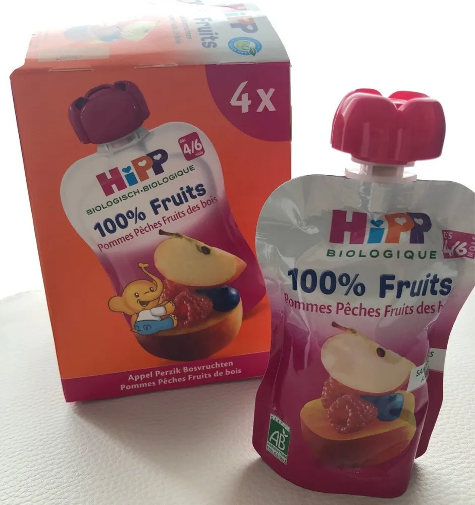 Puree de fruit bio Pommes Peches et Fruits des bois