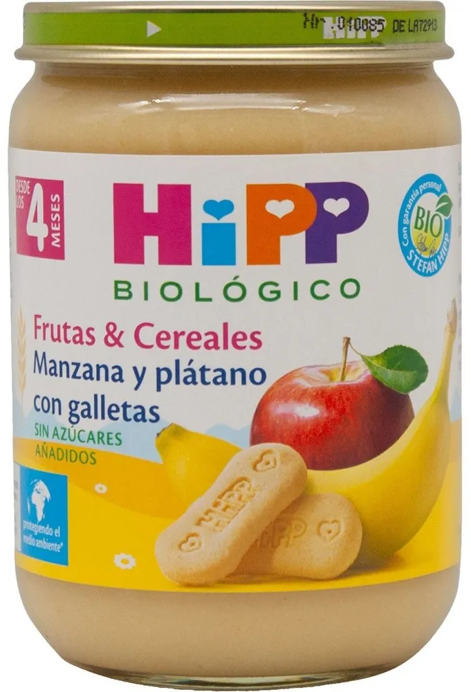 Frutas y cereales Manzana y platano con galletas