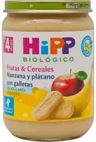 Frutas y cereales Manzana y platano con galletas