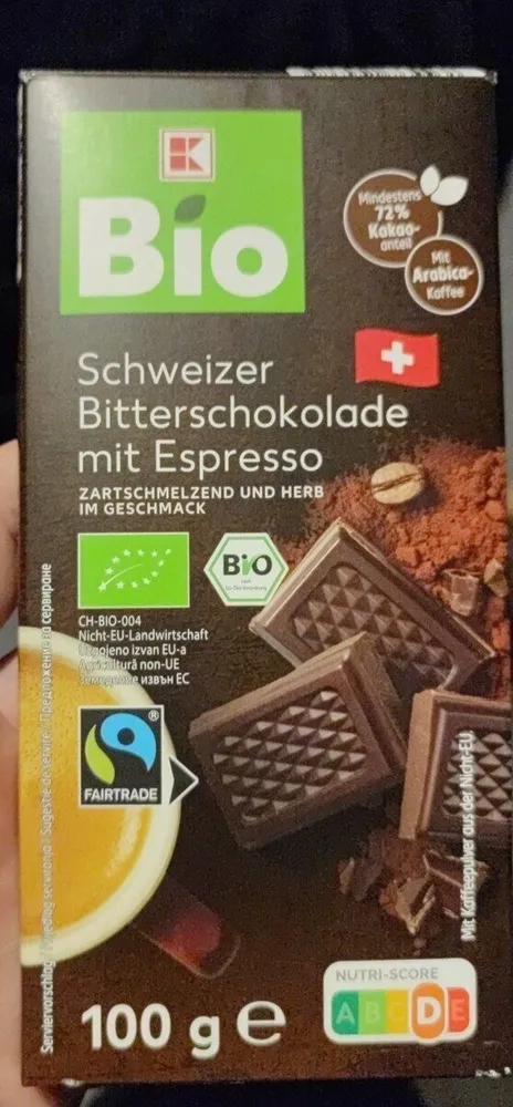 Schweizer Bitterschokolade mit Espresso
