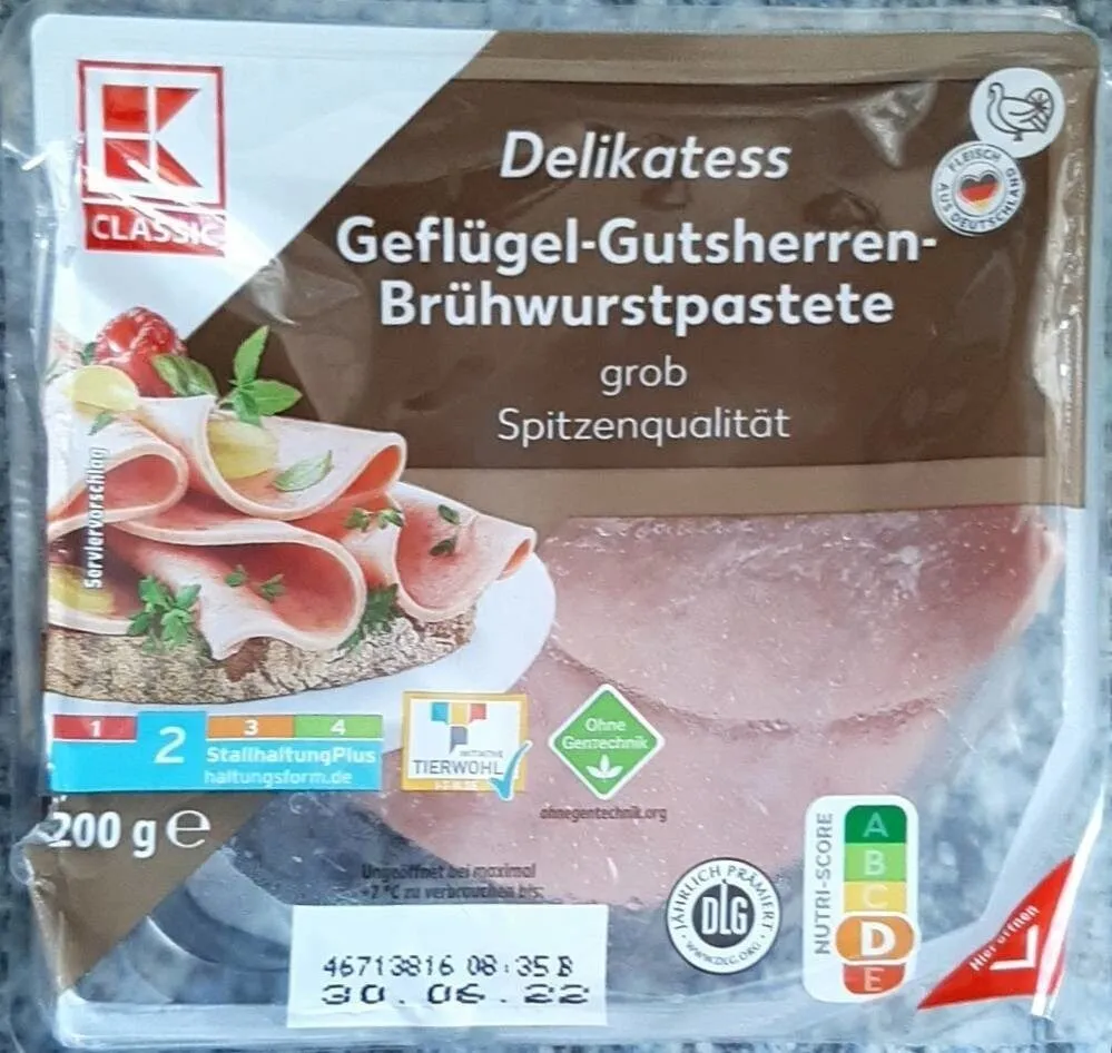 Delikatess Geflügel-Gutsherren-Brühwurstpastele grob Spitzenqualität