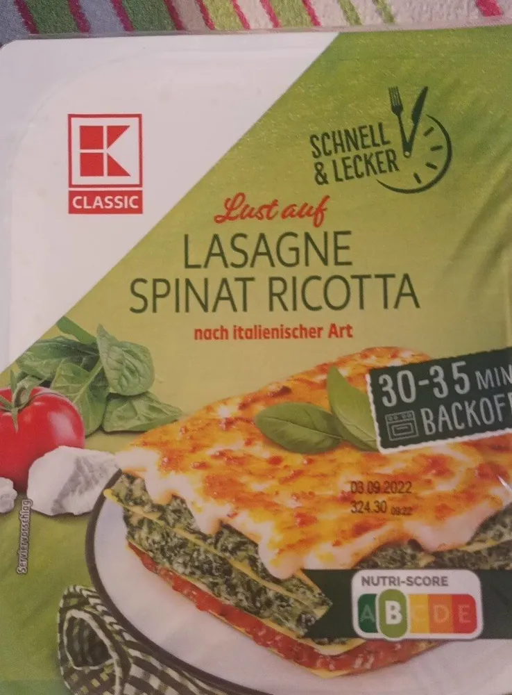 Lasagne Spinat ricotta