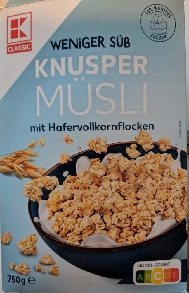 Knusper Müsli mit Hafervollkornflocken Weniger Süß