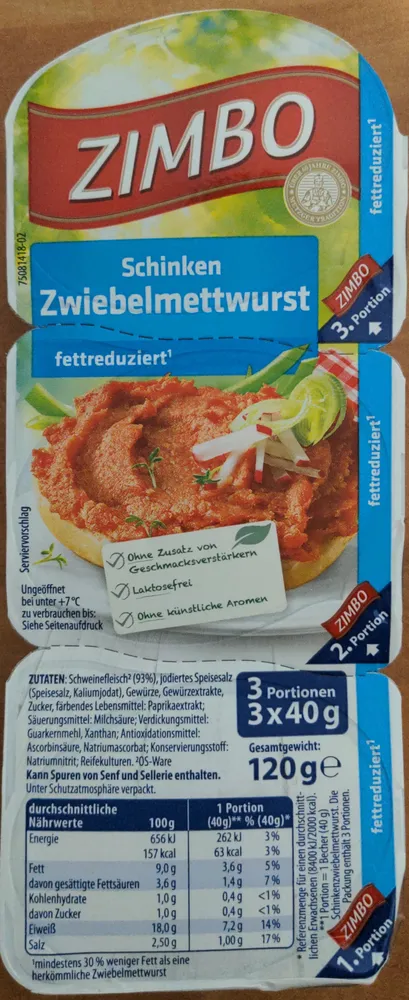 Schinken Zwiebelmettwurst fettreduziert