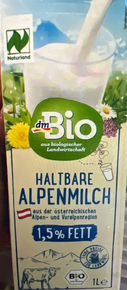 Haltbare Alpenmilch 1,5% Fett