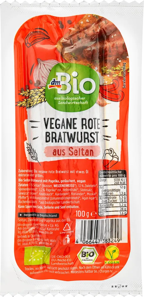 Vegane rote Bratwurst aus Seitan