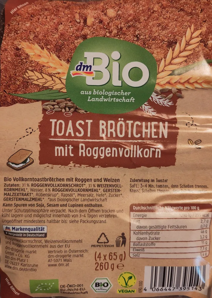 TOAST BRÖTCHEN mit Roggenvollkorn