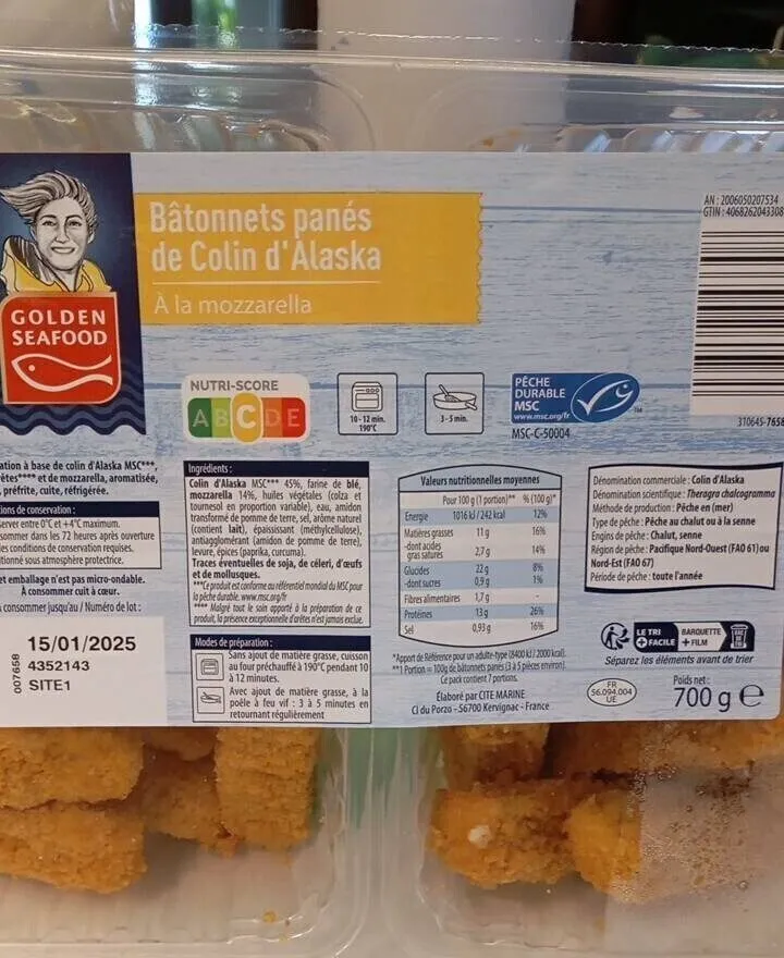 Bâtonnets panés de colin d'alaska