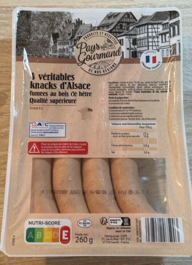 4 véritables knacks d'Alsace fumées au bois de hêtre Qualité supérieure