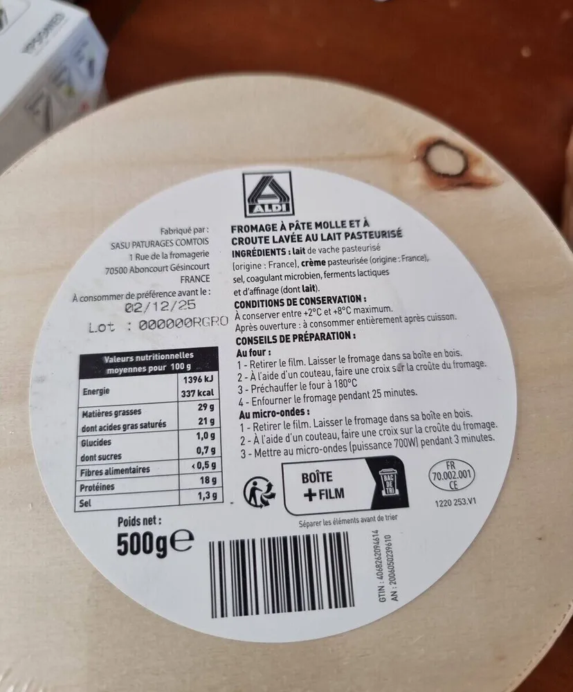 FROMAGE À PÂTE MOLLE ET À CROÛTE LAVÉE AU LAIT PASTEURISÉ