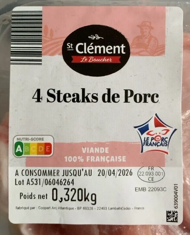 4 steaks de porc