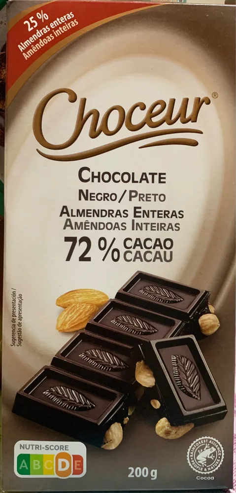 Chocolate Negro Almendras Enteras 72% cacao