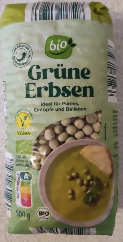 Grüne Bio-Erbsen