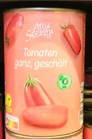 ALDI All Seasons Tomaten ganz Tomaten aus Italien; geschält 0.59€ 425-ml-Dose Liter = 1.39€