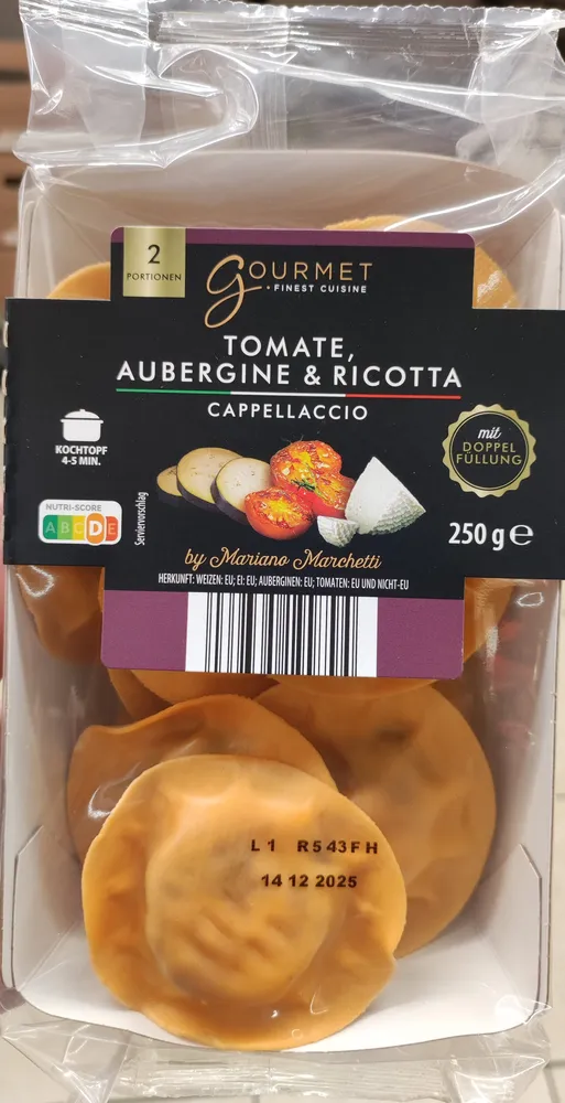 Tomate Aubergine & Ricotta Cappellaccio
