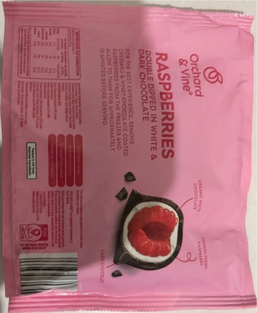 Rasberries double dipped in white & dark chocolate