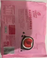 Rasberries double dipped in white & dark chocolate