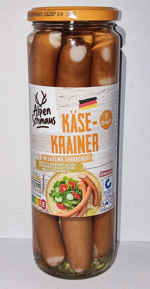Käsekrainer im Saitling, geräuchert