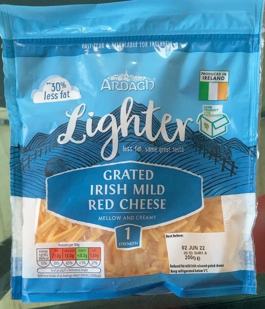 Grated Irish mild red cheese