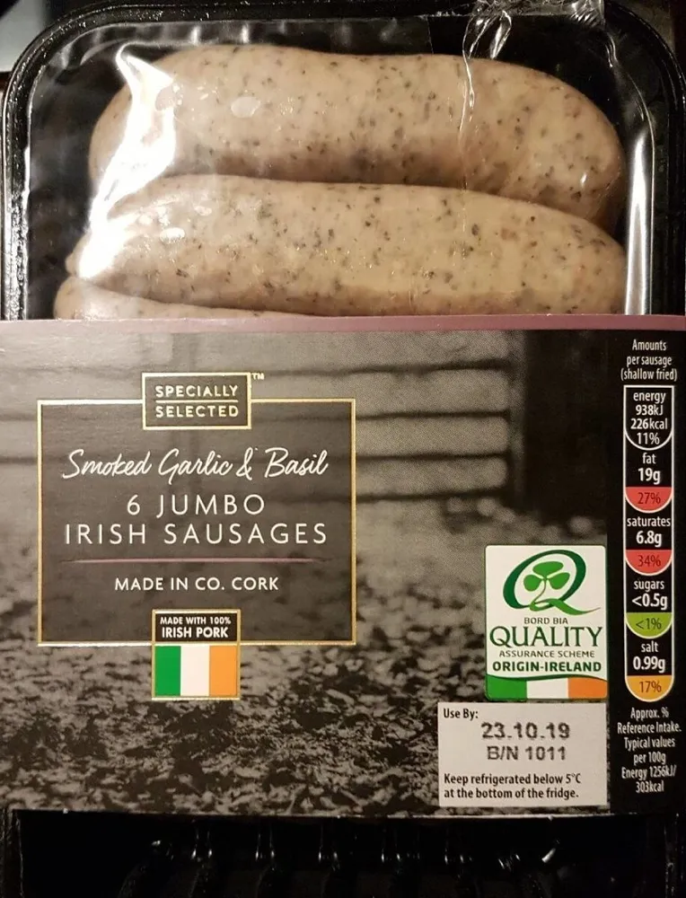 Jumbo irish sausages