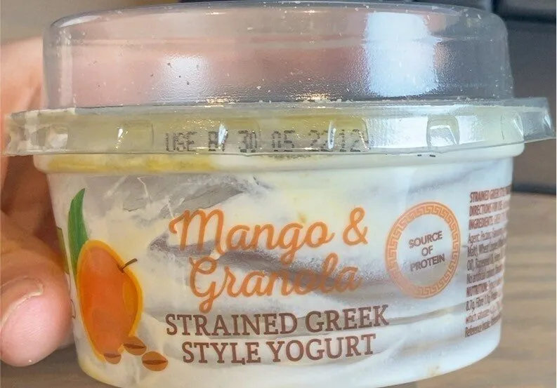 Mango and granola strained greek yogurt