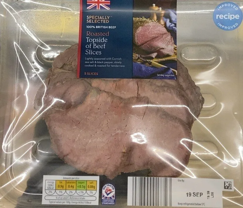 Roasted topside of beef slices