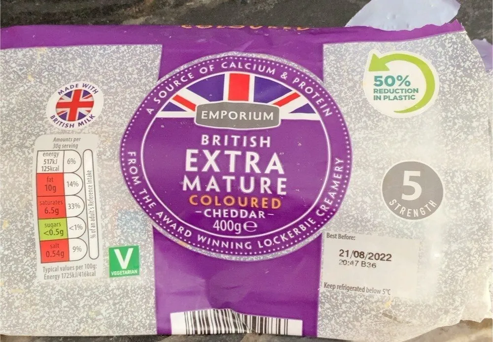 British extra mature coloured cheddar