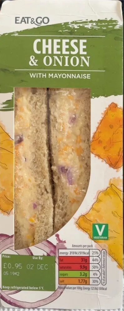 Cheese and onion sandwich with mayo