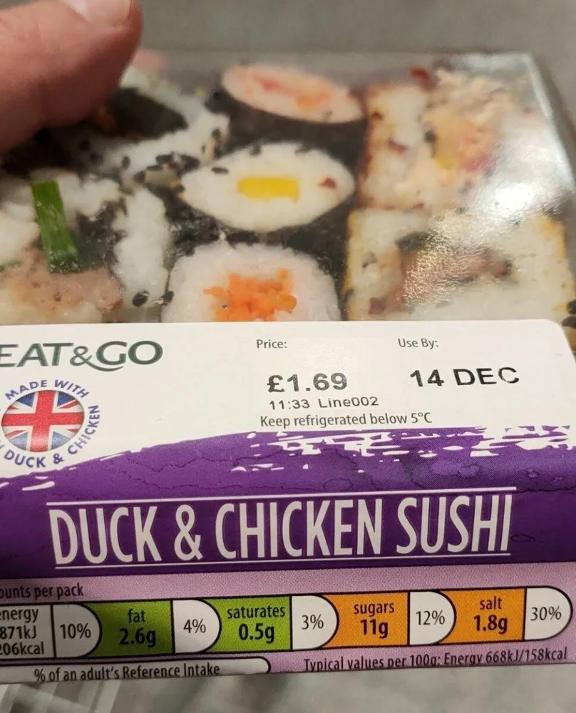 Duck chicken sushi