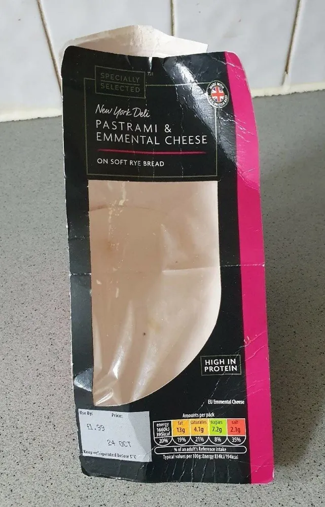 Pastrami & Emmental cheese on soft rye bread